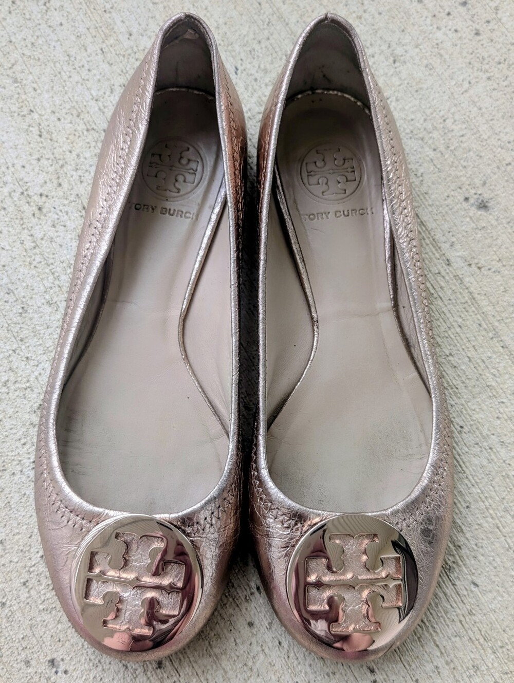 Tory Burch Women's Metallic Rose Gold Reva Ballet Flats